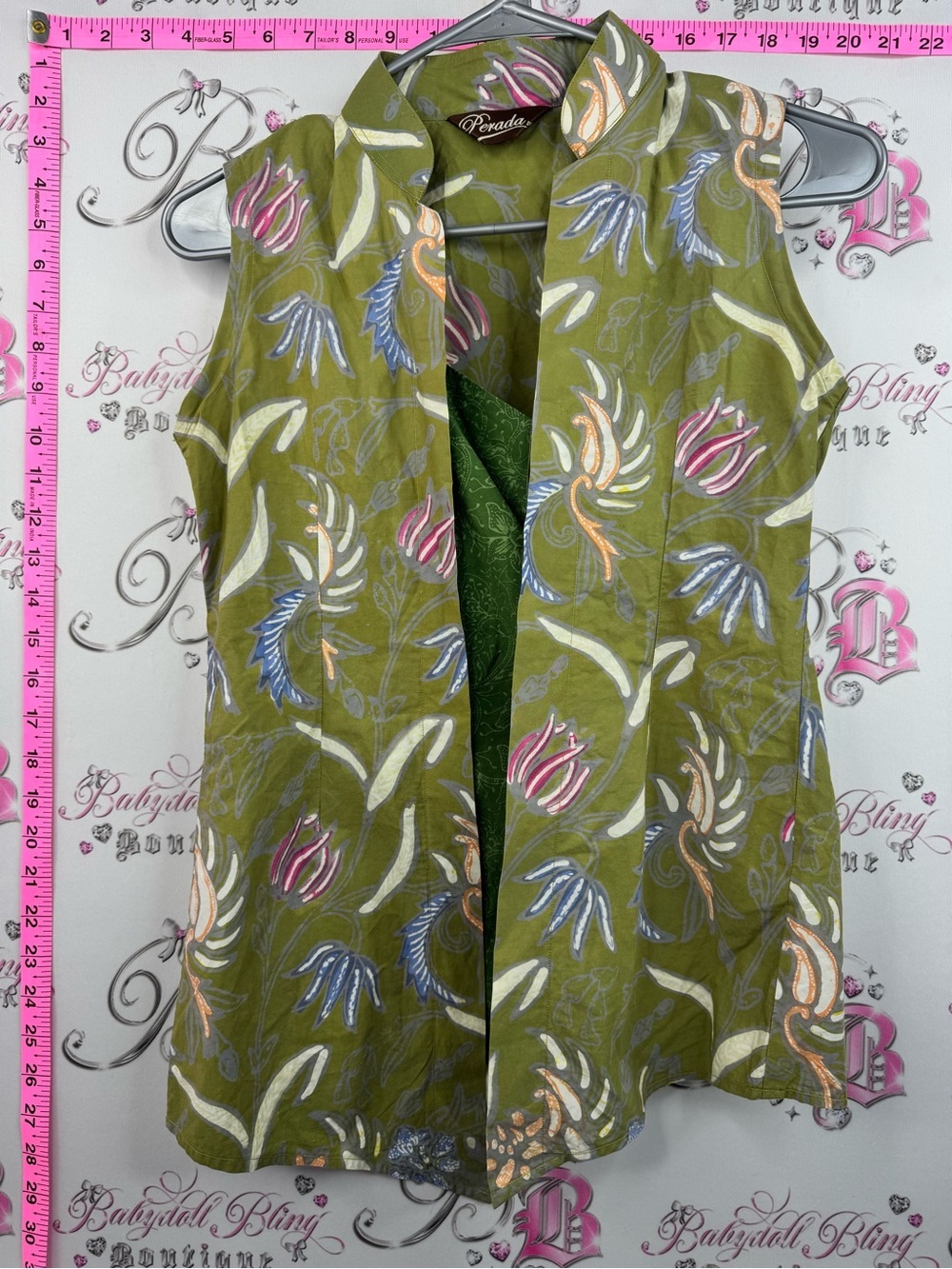 Perada batik tank top button up dual Sleeveless Olive Green floral shirt